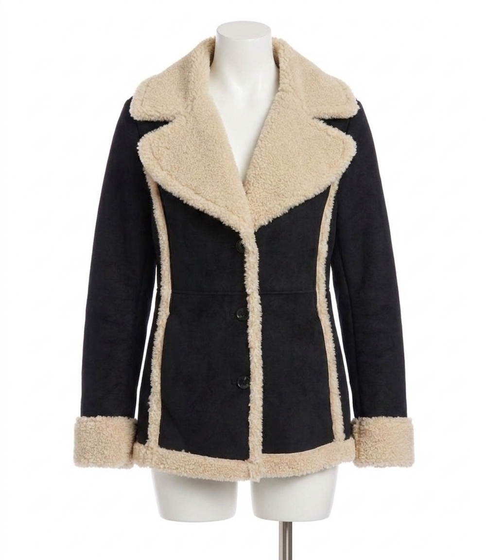 NEW KAREN KANE faith faux suede shearling jacket in black and cream